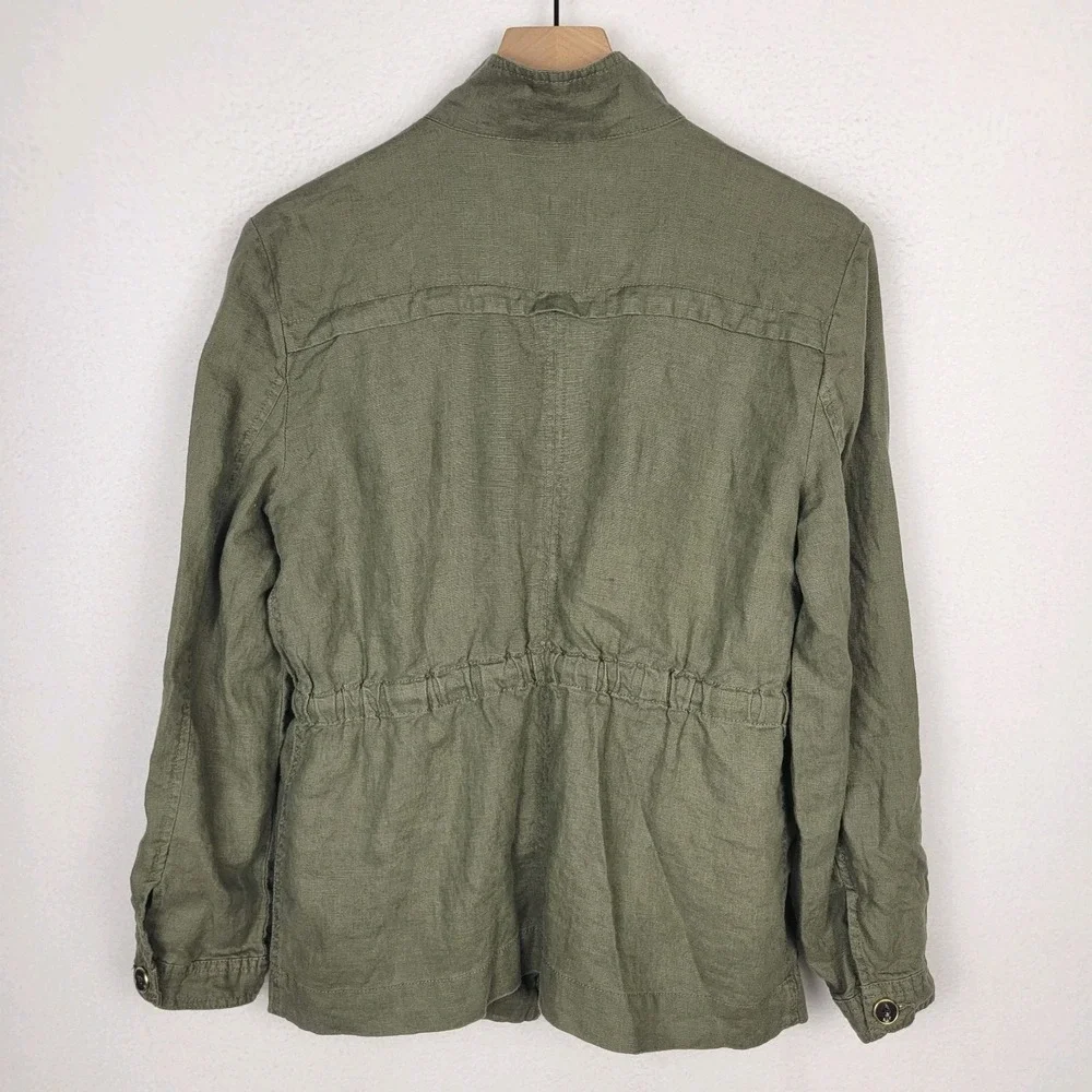 INC International Concepts Olive Green Linen Utility Jacket M Gold Zip Military‎
